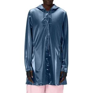 RAINS A-Line Waterproof Hooded Rain Jacket in Sonic Blue Metallic XS